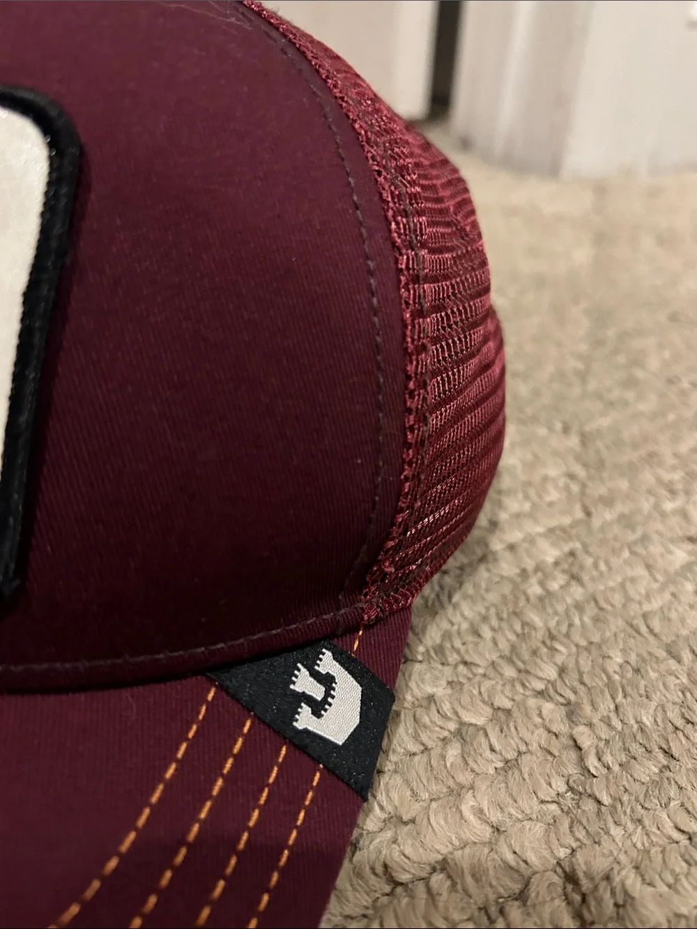 Goorin Bros Burgundy Panther Trucker Hat with Yellow Stitching - Picture 4 of 16